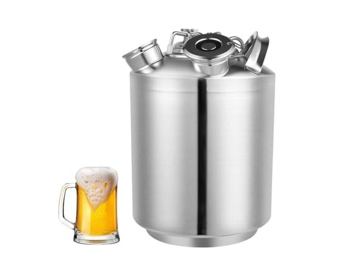 3 Kopf Bierreinigungsfass, 10L Edelstahl ReinigungsbehäLter, Bier Reinigungsfass Bierleitungsreinigungsgerät mit Deckel und Keg-Spießen A,S, Reinigungsgerät Bierreinigungsfass für Bierzapfanlage