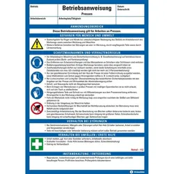 König Werbeanlagen Dreifke® Maschinenbetriebsanweisung Pressen, Kunststoff, 210x297mm, ASR A1.3, DIN EN ISO 7010