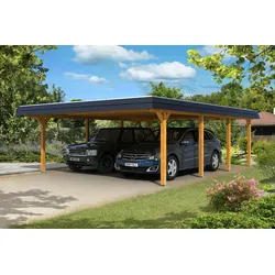 Skan Holz Walmdach Carport 630cm Größe 2 eiche hell Holzcarport