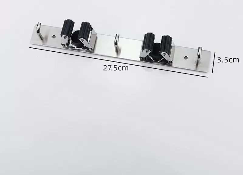 INF Support Mural pour Balais et Mops - 2 Pinces et 3 Crochets en Acier Inoxydable 304