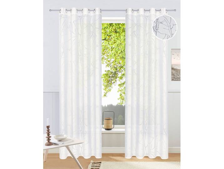 Gardine GOODPRODUCT Anna, 1 Stück, halbtransparent, Äste-Motiv Gr. 5, weiss (weiß), B:140cm H:265cm, Ausbrenner, Polyester, Viskose, Gardinen, Gardine, Bestseller, Äste-Motiv, Viskose, Polyester