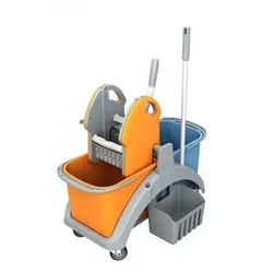 AquaSplast Doppelfahreimer 2.20 TS orange blau mit Korb inkl. 2 x 20 L Eimer, Presse, Korb und Deichsel