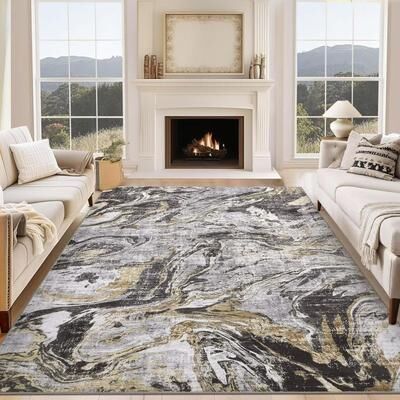 Garvee Cloud Ink Modern Abstract Washable Area Rug