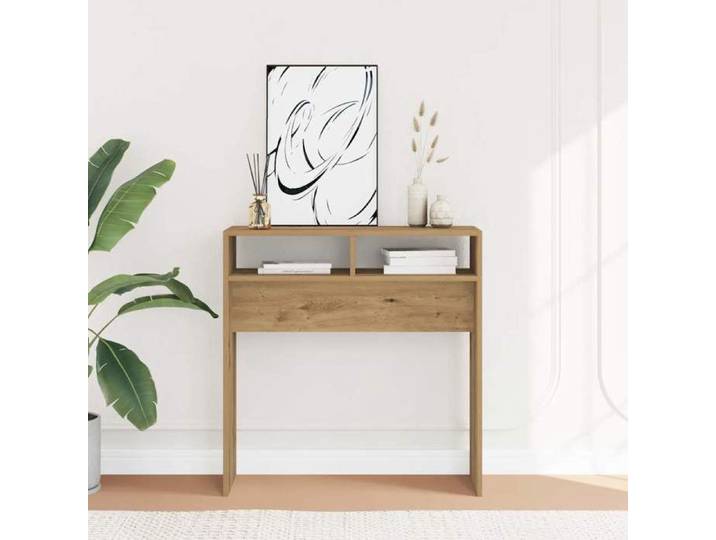 Table console chêne artisanal 78x30x80 cm bois d'ingénierie bout de canapé table de couloir support de couloir 856621