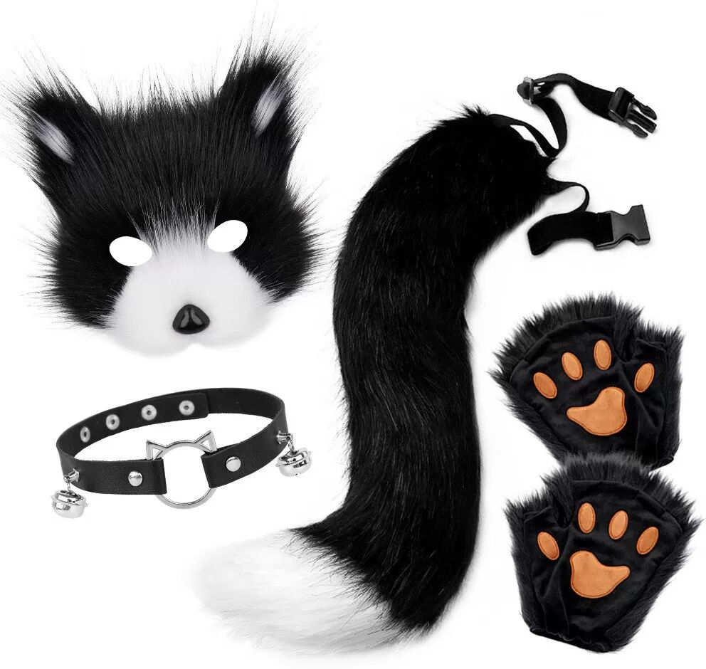 INF Halloween Plüsch Fuchs Masken Kostüm Set - Inklusive Maske, Halsband, Schwanz und Pfoten