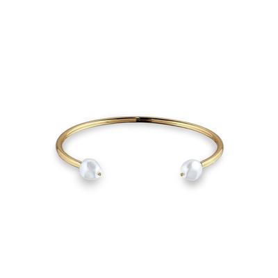 Armreif ELLI PREMIUM "Armband Armreif mit Perlen von Swarovski(R) 925 Sterling Silber" Gr. 16, gold, Armbänder, Damen, Silber 925 (Sterlingsilber), Armreif