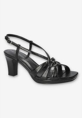 Women's Valorie Sqaure Toe Platform Sandal by Easy Street in Black Crinkled (Size 8 1/2 M)