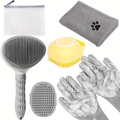 6-teiliges Hundebadebürstenset 6-teiliges Hundebadebürstenset mit Handtuch Waschhandschuhe, Zupfbürste, Fellpflegebürste zum Entfernen von Haaren, Shampoo-Schrubber für Hunde und Katzen