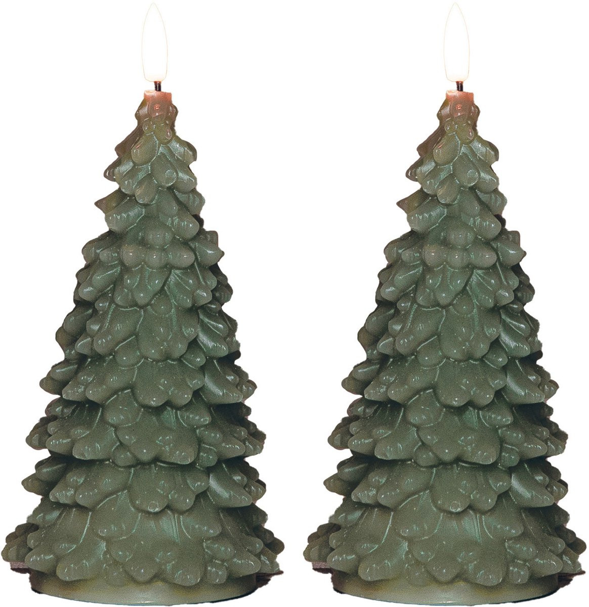 Anna's Collection LED kerstboom kaars - 2 stuks - groen - Hoogte: 20 cm
