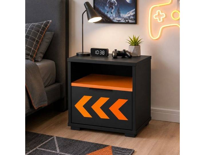 Table de chevet 40x40 Noir / Orange LEVEL UP