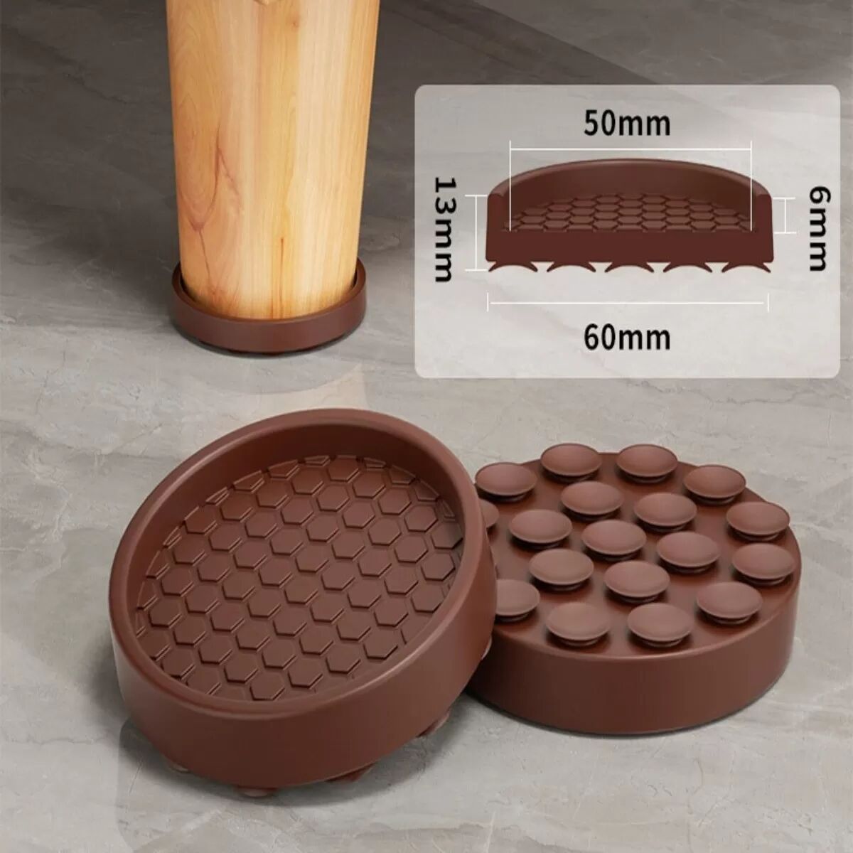 INF Tampons pour pieds de table Ventouse améliorée - Diamètre rond 5cm, Tampons en silicone antidérapants Pack de 4 Marron