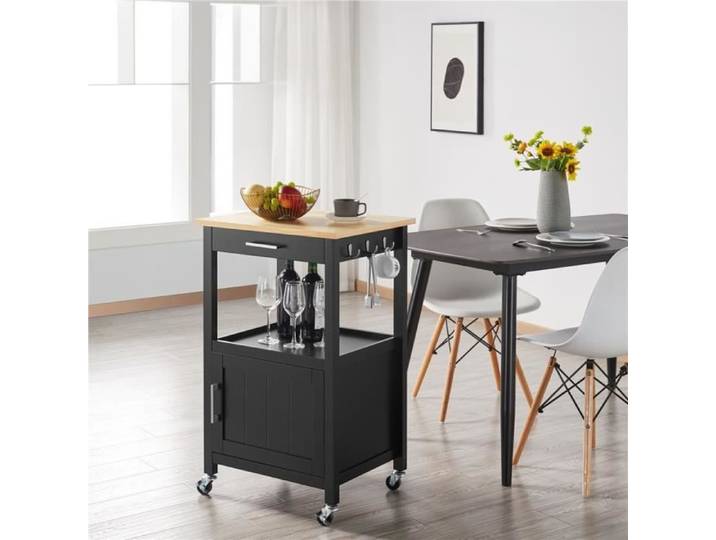 Desserte Cuisine à Roulettes - Chariot de Cuisine avec Armoire - 55x 45x 89 cm - Meuble de Rangement Cuisine - Noir - Yaheetech