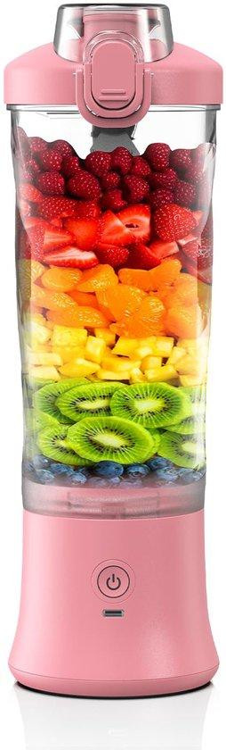 Draagbare elektrische mini-blender voor smoothies, draadloos en roterend, roze