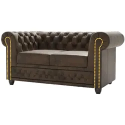 CHESTERFIELD-SOFA 2-sitzer mit Schlaffunktion Flux Dunkelbraun Microfaser Vintageoptik