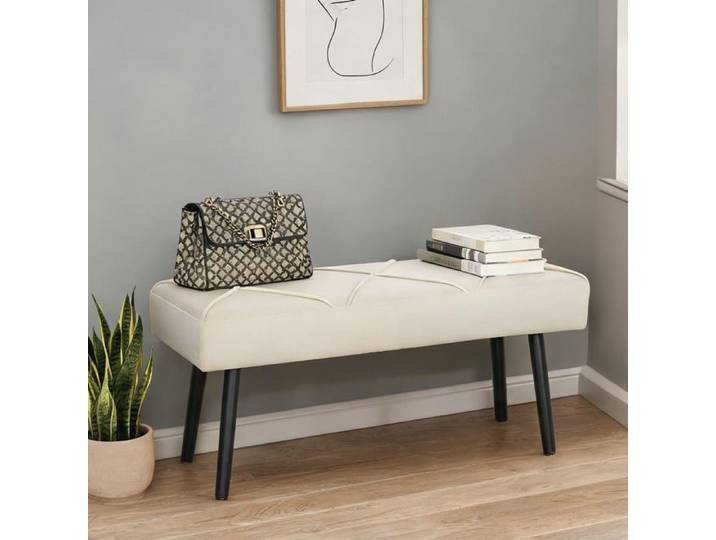 Banc de Chambre et Entrée en Velours 100x36x45 cm Assise Rembourrée et Pieds en Acier