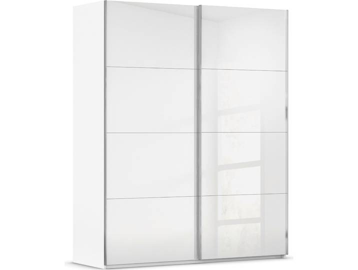 Schwebetürenschrank, Holzwerkstoff, Alpinweiß/Glas Kristallweiß, 181×223 cm, 4 Einlegeböden, Modern, Rauch