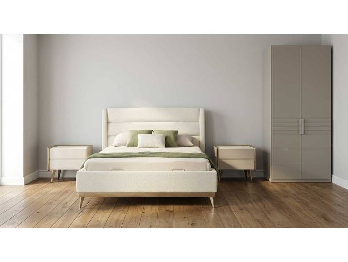 JVmoebel Schlafzimmer-Set Schlafzimmer Set Beige Modern Luxus Bett Kleiderschrank 2x Nachttische, (4-tlg., Bett, 2x Nachttische, Kleiderschrank)