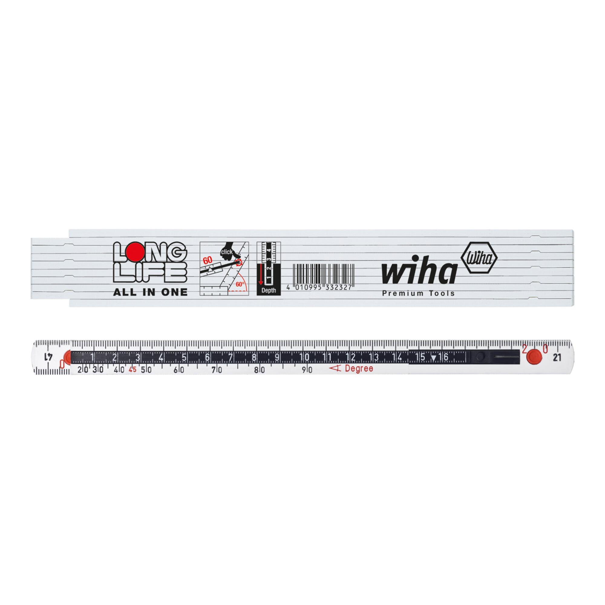 Wiha Gliedermaßstab Longlife® All in One 2 m metrisch, 10 Glieder weiß (33232)