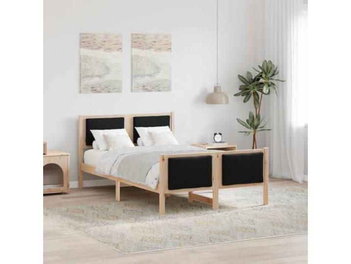 RJPLMFV Bettgestell, massives Kiefernholz, 120 x 200 cm, mit gepolstertem Kopfteil