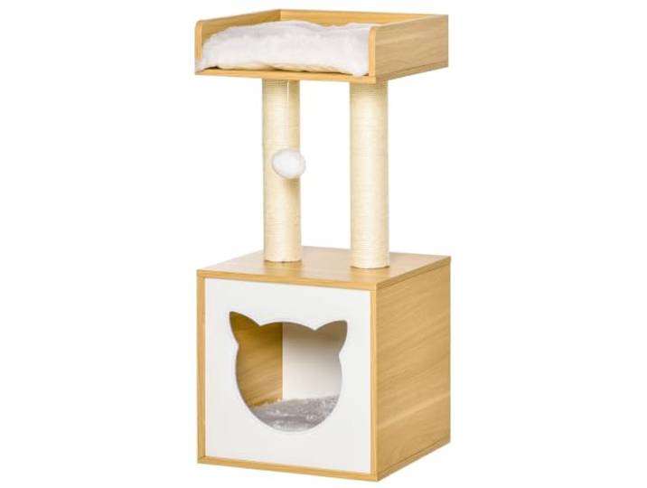 PawHut Arbre à Chat Griffoir pour Chat Niche Maison pour Chat 81 cm Arbre à Grimper\, Plate-Forme Supérieure\, Balle Suspendue