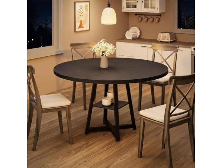IDEALHOUSE Runder Esstisch Für 4‑6 Personen, Platzsparendes Metallgestell Rustikale Holzplatte, Industrial‑Stil, Lieferung nur Tisch, optimal für Esszimmer und Wohnzimmerbereiche.