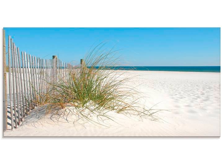 Glasbild ARTLAND Schöne Sanddüne mit Gräsern und Zaun , beige (farbe bild(er): naturfarben), B:100cm H:50cm, Bilder, Glasbild, in verschiedenen Grössen
