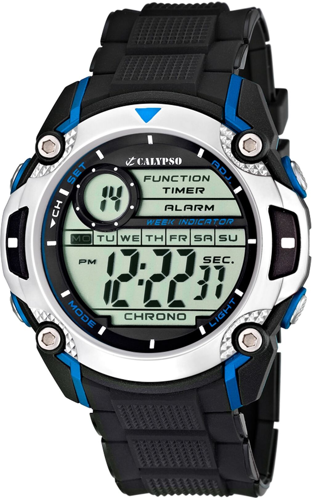 Chronograph CALYPSO WATCHES "Digital For Man", schwarz (schwarz, blau), Armbanduhren, Herren, Chronograph, Armbanduhr, Quarzuhr, Herrenuhr, digital, Datum, Stoppfunktion