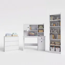 Möbelset Schreibtisch Chester + Aufsatz 120 + Kommode M3 + Regal Rimini WEISS