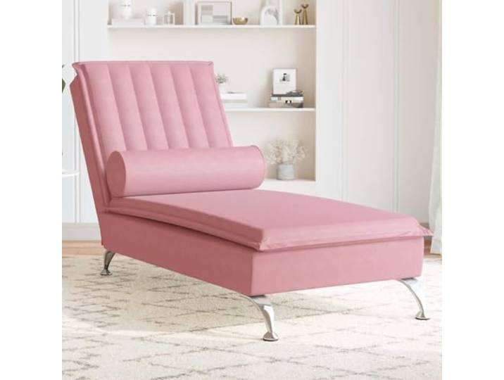 Xolmizyn Chaiselongue mit Massage-Funktion, Samt Liege, Rosa Integrierte Vibrationsmassage, Verchromte Metallbeine, Elegantes Design