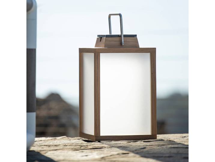 Les Jardins LED-Solarlaterne Tradition aus Teakholz Höhe 40 cm Tradition, dimmbar, Holz hell, Holz, Laternenform