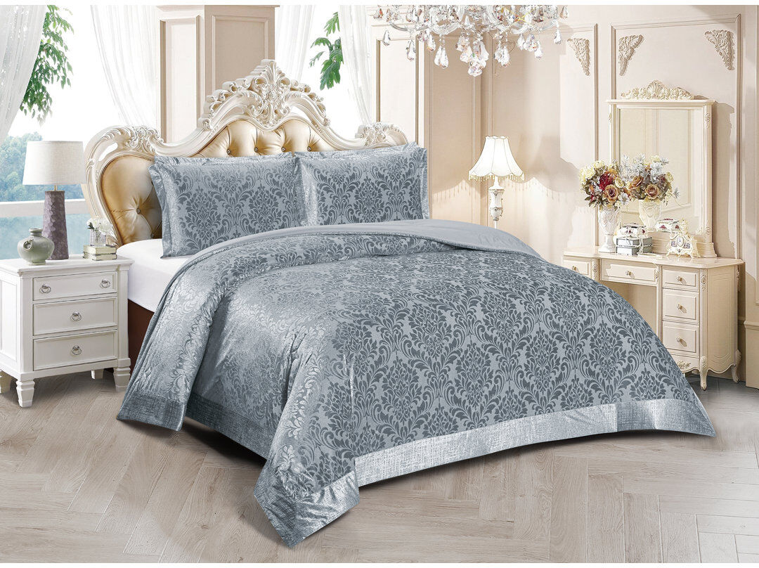 Household Furnishing Damask Bedspread with Pillow Shams Included Silver King Bedspread + 2 Standard Shams