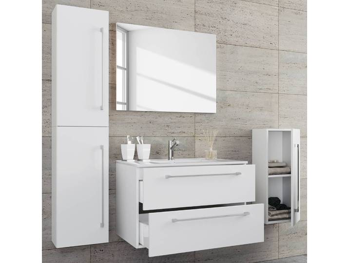 Salle de bain Muniz V 4 éléments 126cm Blanc/Blanc