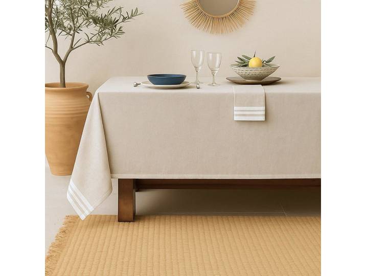 Nappe + 4 serviettes coton 150x250 lin