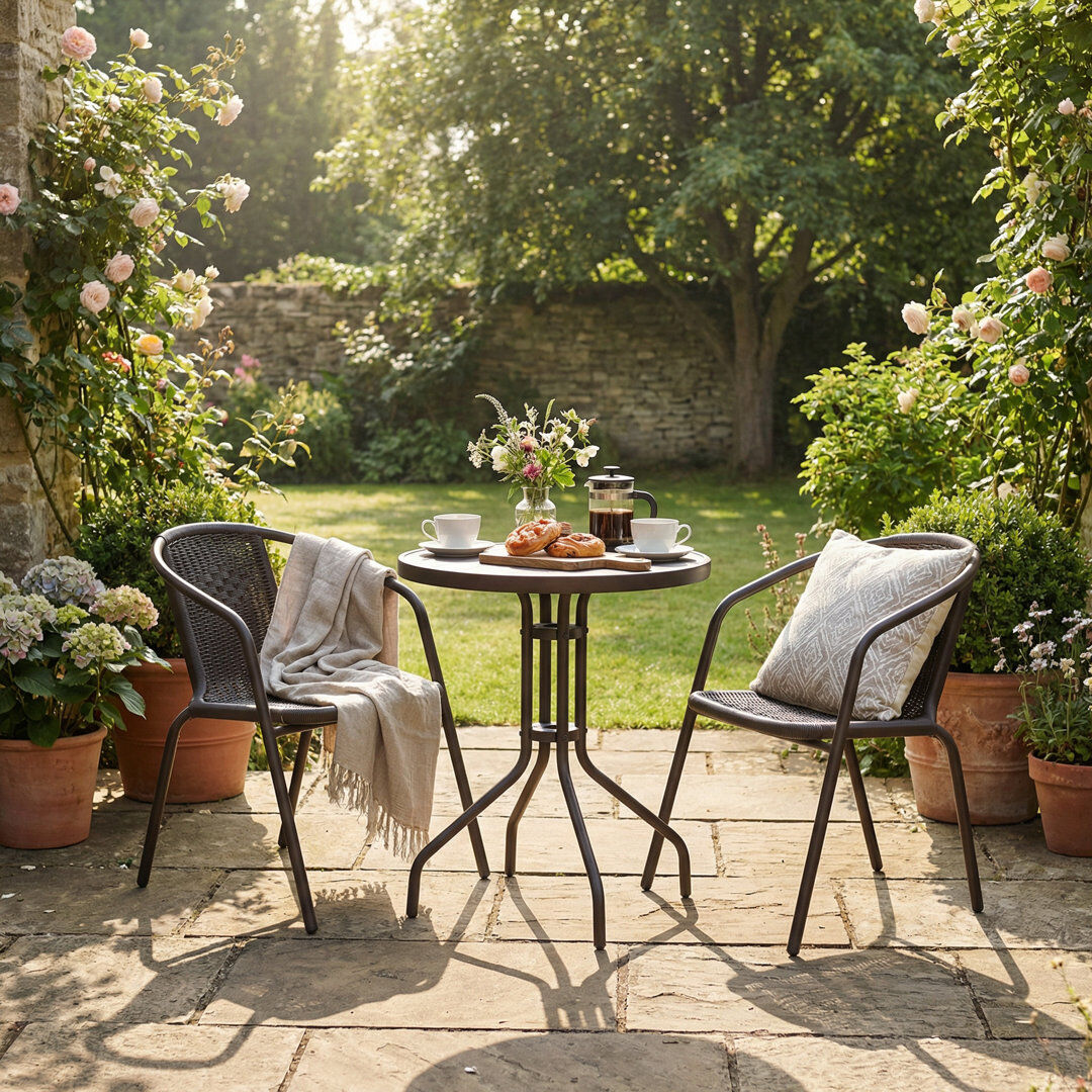 17 Stories 2 - Person Patio Dining Set with Round Table Brown 2