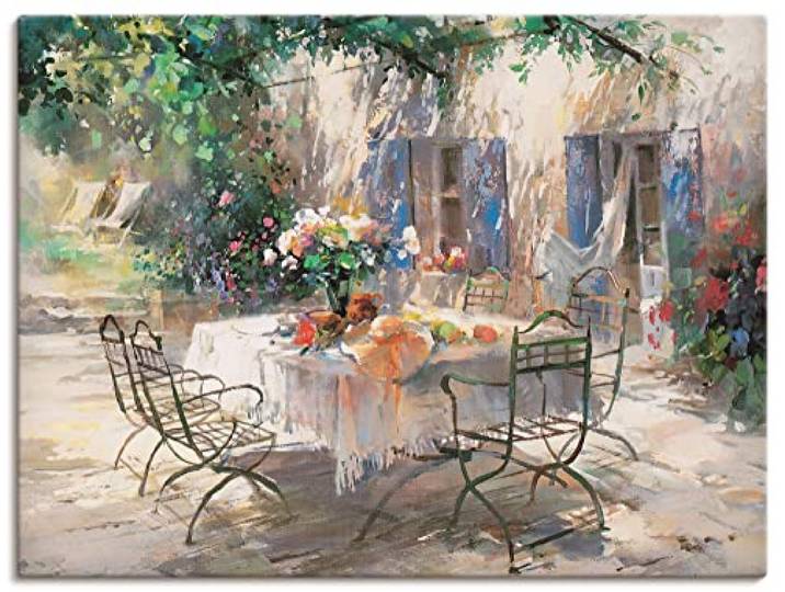 ARTLAND Wanddeko Leinwand Bilder Wandbild 60 x 45 cm Landschaften Garten Malerei Creme Schatten Garten D0KN