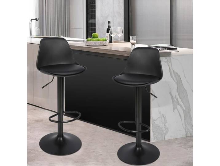 Tabouret de bar simples en PU réglables en hauteur - HOMEWELL - Noir