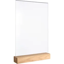 Tischaufsteller MODUL, Acrylglastasche mit Holzsockel Holzsockel mit geradem Einsteckschlitz | Eiche | A4, Eichenholz, Acryl (PMMA)