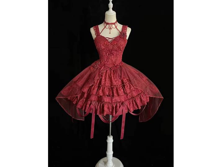 ~ Ensemble gothique Lolita SK ~ Jupe et corset rose sang par Alice Girl
