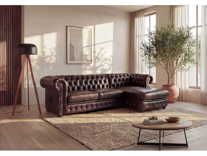 Chesterfield Ecksofa - Ecke Rechs - Büffelleder - Dunkelbraun - BRENTON