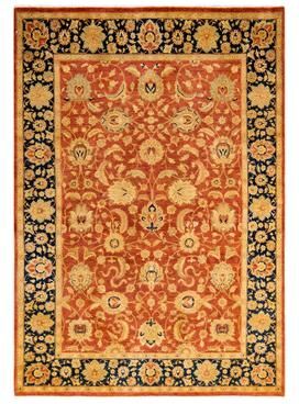 Overton Handknotted Wool Traditional Oriental Orange Area Rug - 6' x 9'