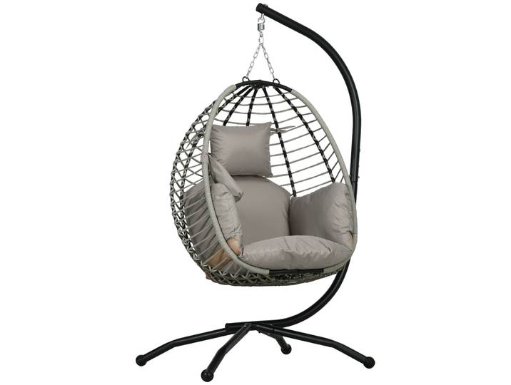 Fauteuil suspendu Outsunny avec support de panier pliable, coussin gris et noir