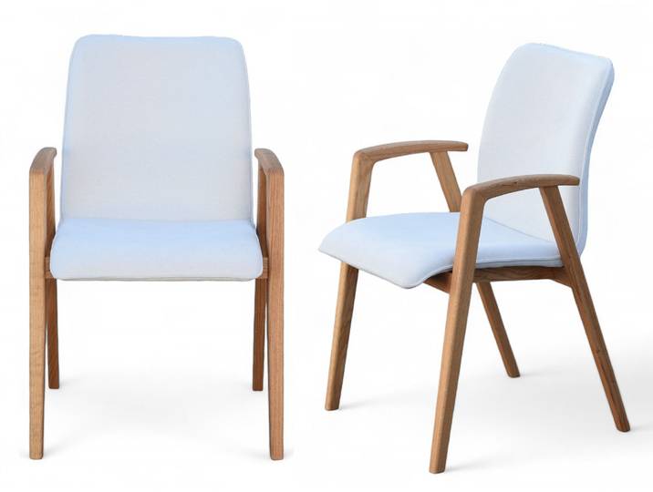 Armlehnstuhl OTTO HOME Loreen Esszimmerstuhl, Polsterstuhl, Designstuhl , beige (storm 02 beige, eiche natur geölt), B:56cm H:86,5cm T:64cm, Holzwerkstoff, Massivholz, Polyester, Stühle, Armlehnstuhl, mit Massivgestell, hochwertig gearbeitet, Armlehnen, stilvoll, bequem