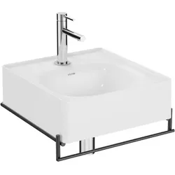 VitrA Equal Handwaschbecken-Set 64079 46,5x45,2cm, weiß hochglanz VC, Handtuchhalter Metall schwarz matt