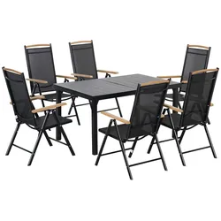 STILVORA Klappbares Gartenmöbel-Set Aluminium schwarz 140x90x74 cm mit 6 Stühlen