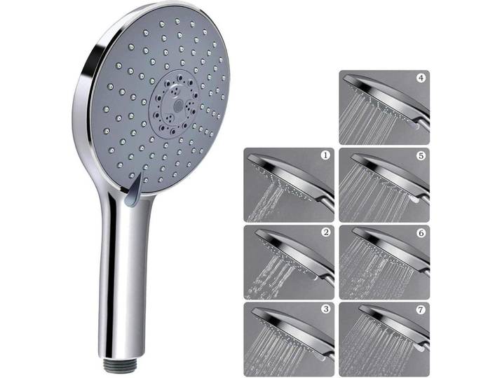 Duschkopf Handbrause 152mm Regenbrause 7 Strahlarten Chrom Grau