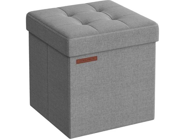 Pouf Coffre Pliable 38 cm - Tabouret Rangement Gris Clair avec Repose-Pieds - Banc Pliant Multifonction Salon Chambre Entrée