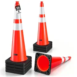VEVOR Warnkegel 8er-Pack 915 mm Verkehrskegel Verkehrshütchen Pylonen PVC, für Parkplätze, Absperr- oder Warnbereiche, Verkehrsleitkegel mit Hochsichtbaren Reflektorstreifen, Platzsparend Stapelbar
