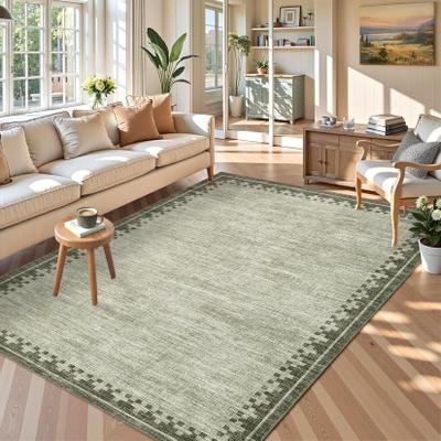 Garvee Modern Check Border Washable Area Rug