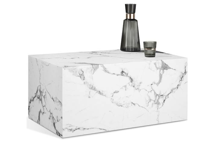 Couchtisch Lasley, Belastbarkeit 45 kg - Marmor Optik weiß, 90 x 50 x 40 cm