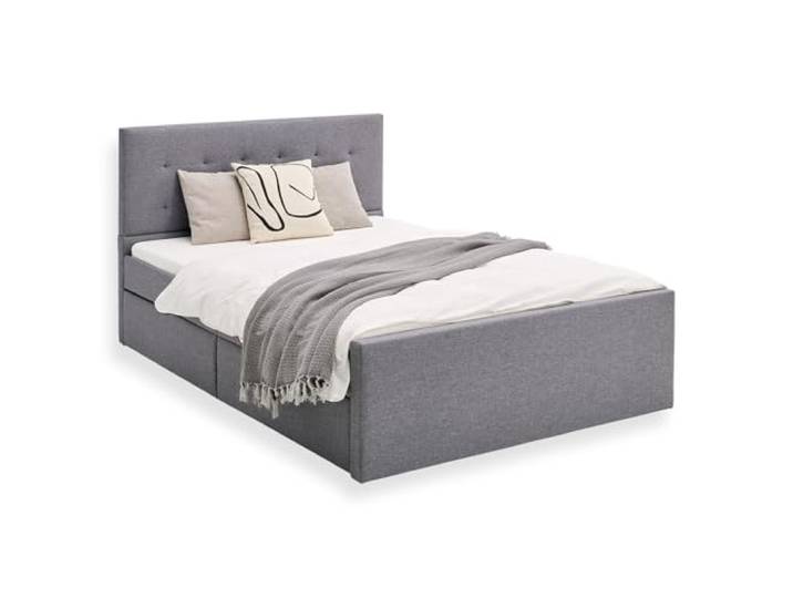 Homestyle4u Polsterbett 140x200 mit Stauraum - 4 Schubladen, Lattenrost Bettgestell mit gepolstertem Kopfteil & Stoffbezug in Grau – inkl. Rolllattenrost, ohne Matratze
